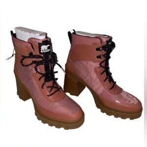 NEW Free People Sorel Brex Heel Lug Sole Lace-Up‎ Boots Pink Rose Women 10M